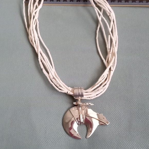 NATIVE AMERICAN 8 STRAND WHITE SHELL HESHI BEAD NECKLACE - Picture 5 of 5